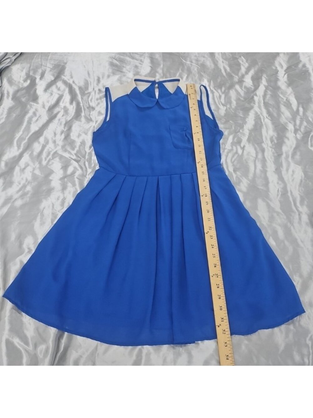 Vintage Womens Blue Peter Pan Collar Fit Flare Dress Coquette Academia Retro